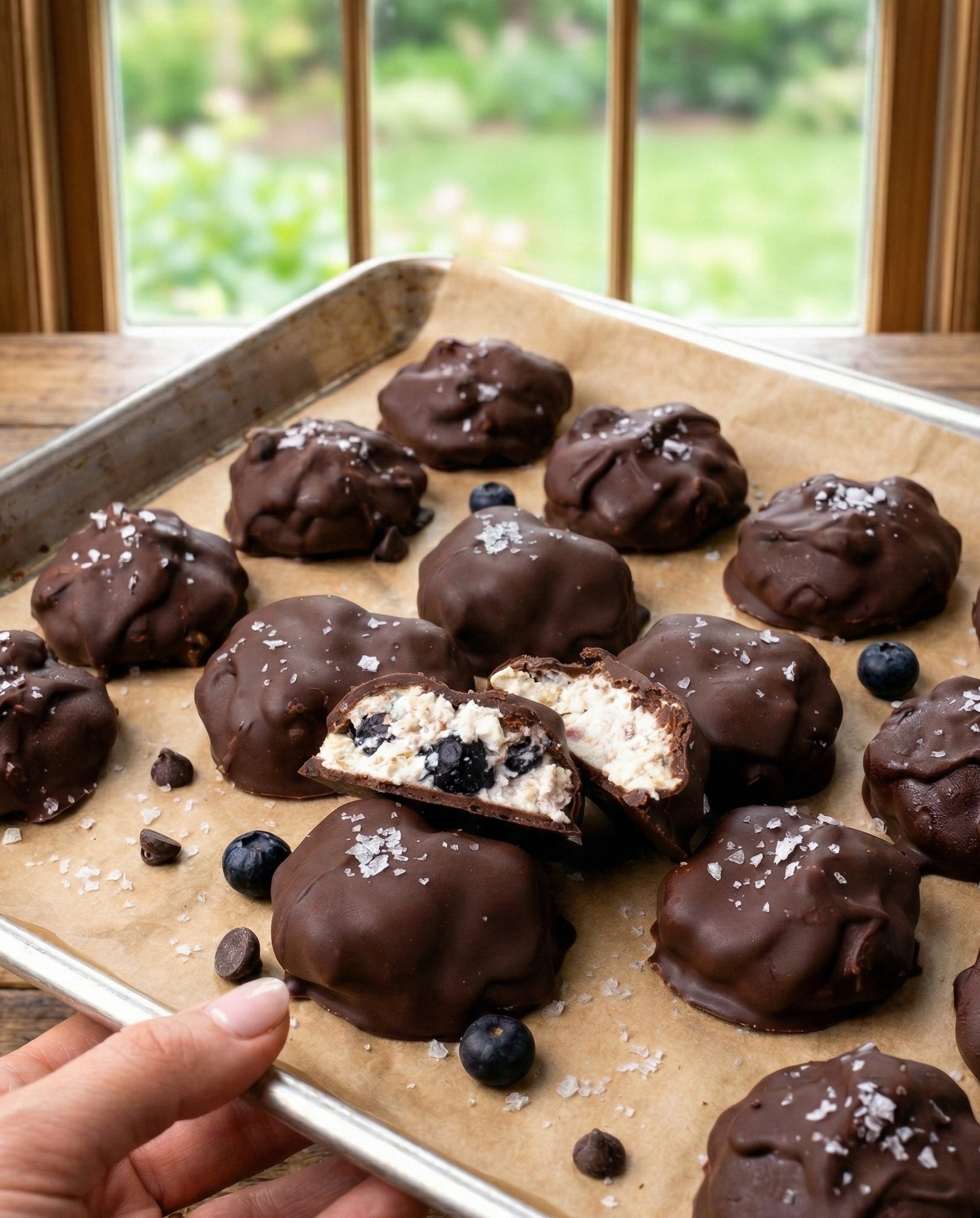 Chocolate Dipped Blueberry Cottage Cheese Clusters (Healthy No-Bake Treat)