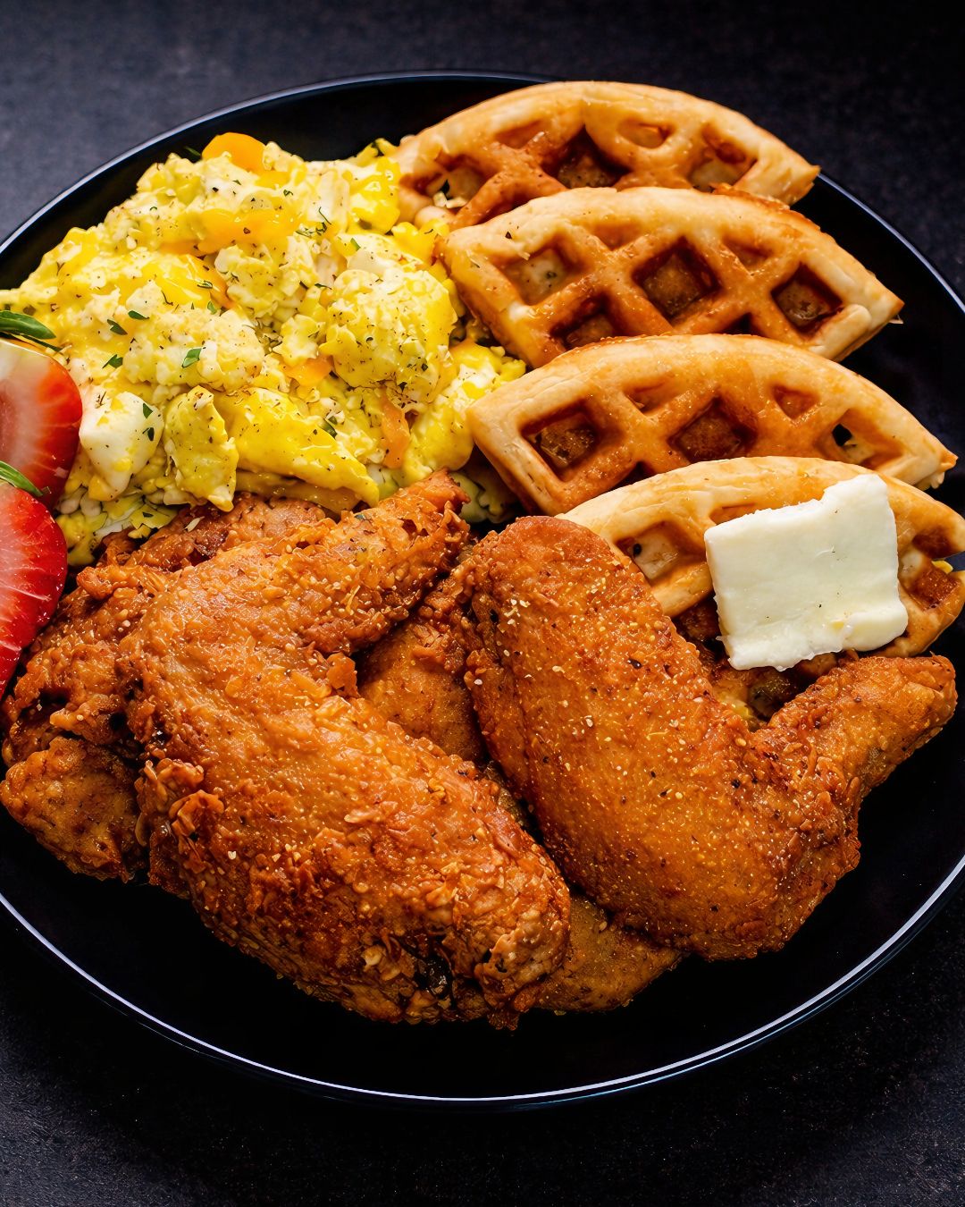 Crispy Chicken Waffles with Eggs Sweet