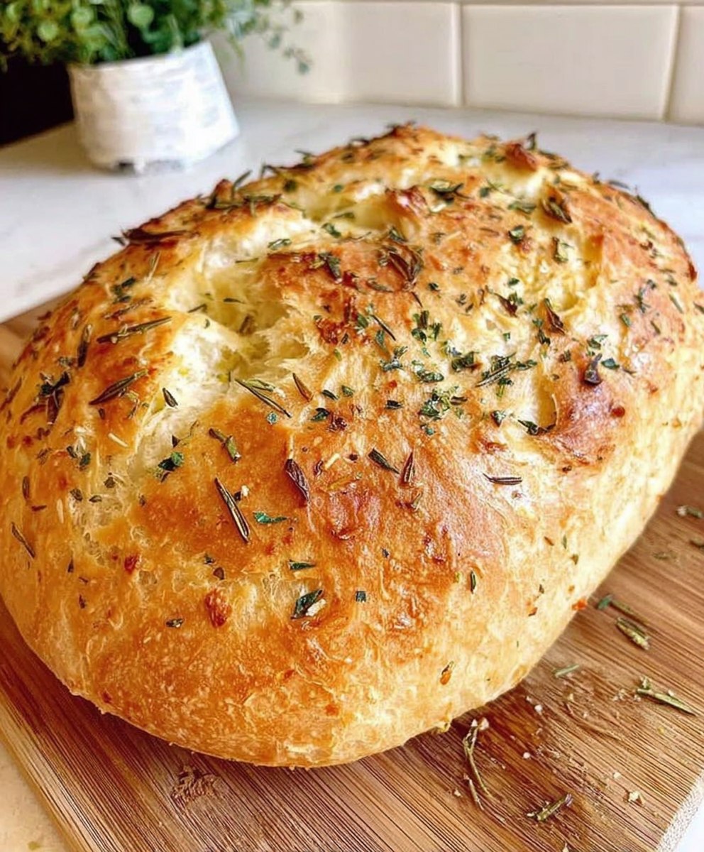 Rustic No-Knead Rosemary Garlic Bread