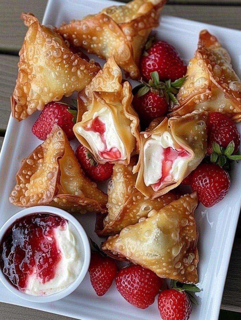 Strawberry Cheesecake-Stuffed Wonton Bites