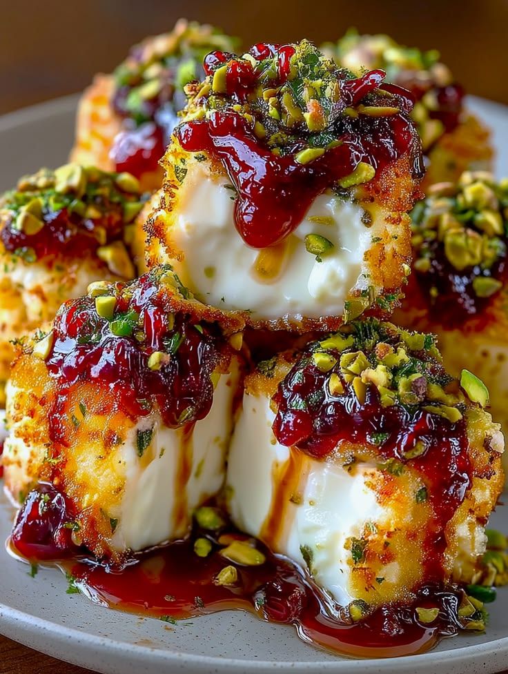 Crispy Fried Milk Bites with Pistachio & Sweet Syrup